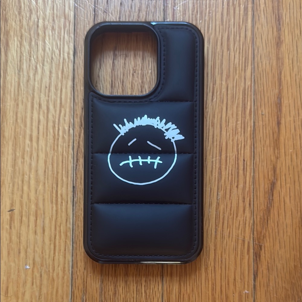 Black Quilted Phone Case with Unique Face Design